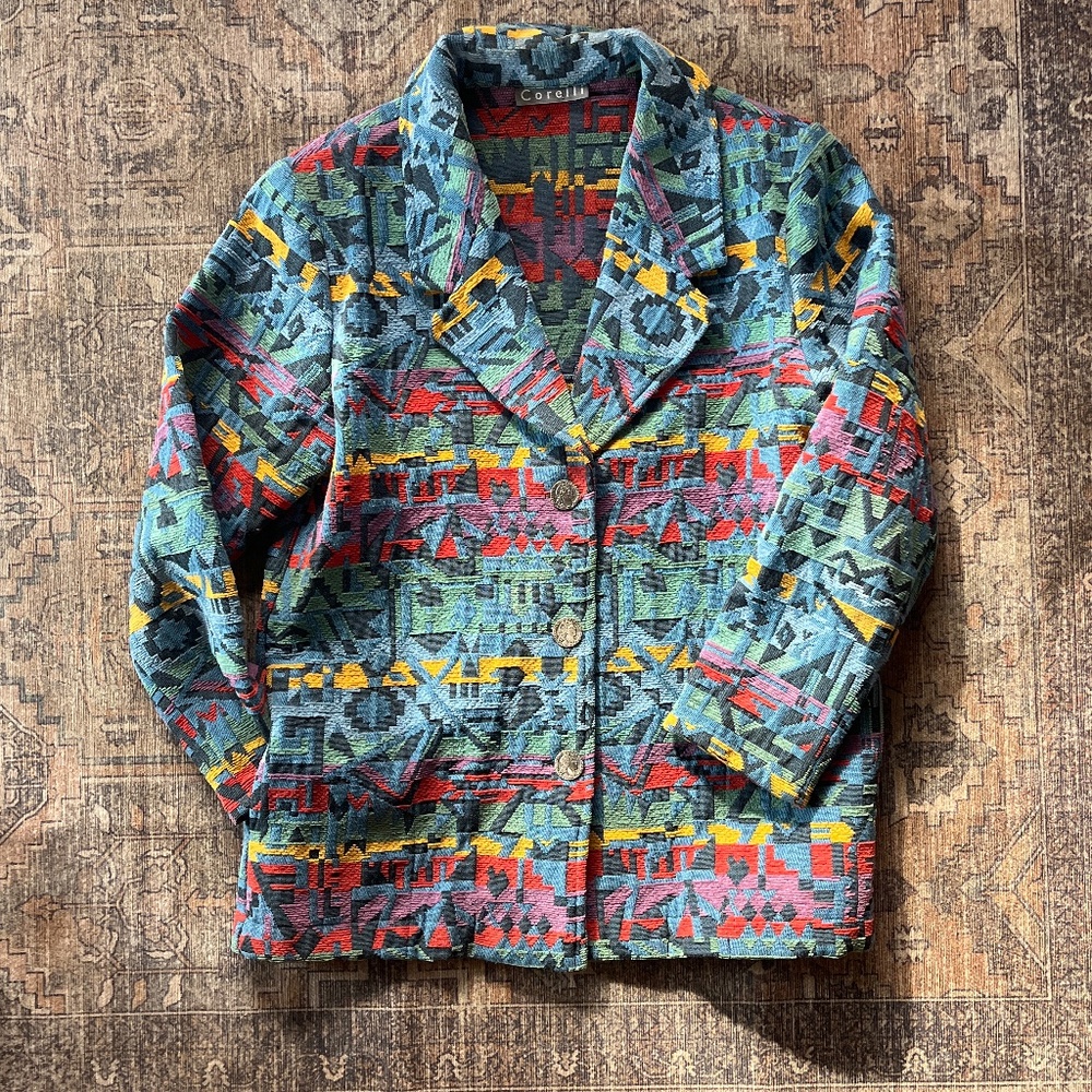 Vintage Corelli Southwestern Cotton Blazer Sz M